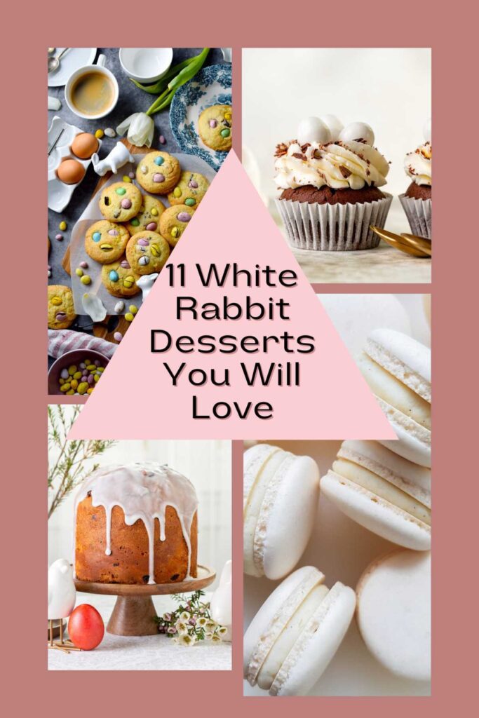 4 pictures of white rabbit desserts