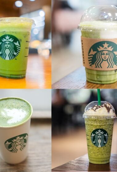 4 pictures of starbucks matcha drinks