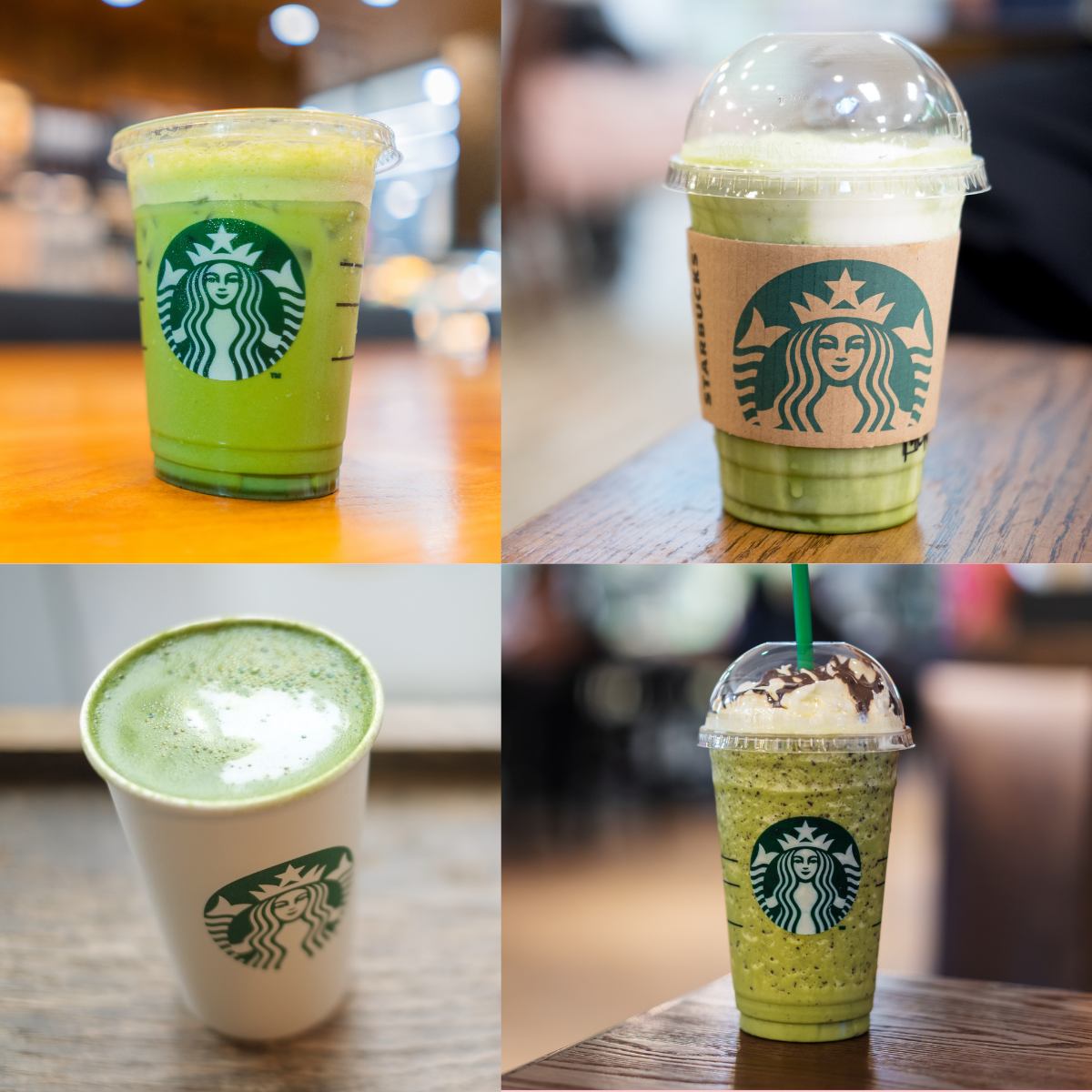 4 pictures of starbucks matcha drinks